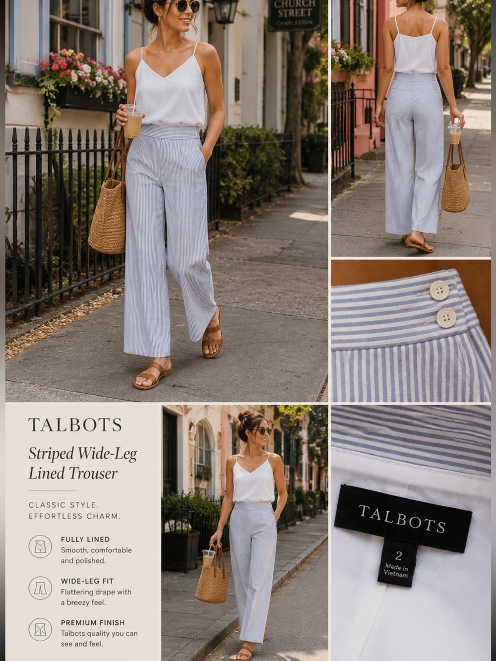 Talbots Blue and White Striped Wide-Leg Trousers